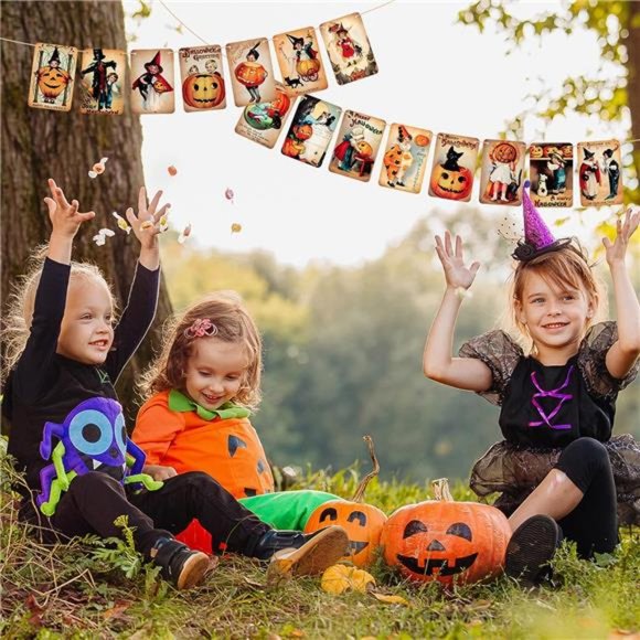 2Pcs Vintage Halloween Victorian Style Hanging Banner Garlands Decoration - Picture 4 of 6